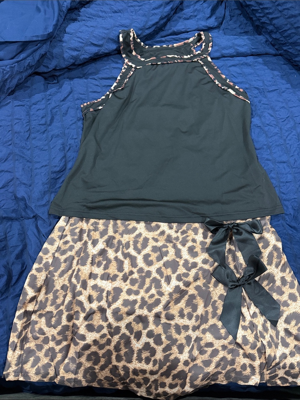 SHEIN black  Halter top with Leopard Trim with skort